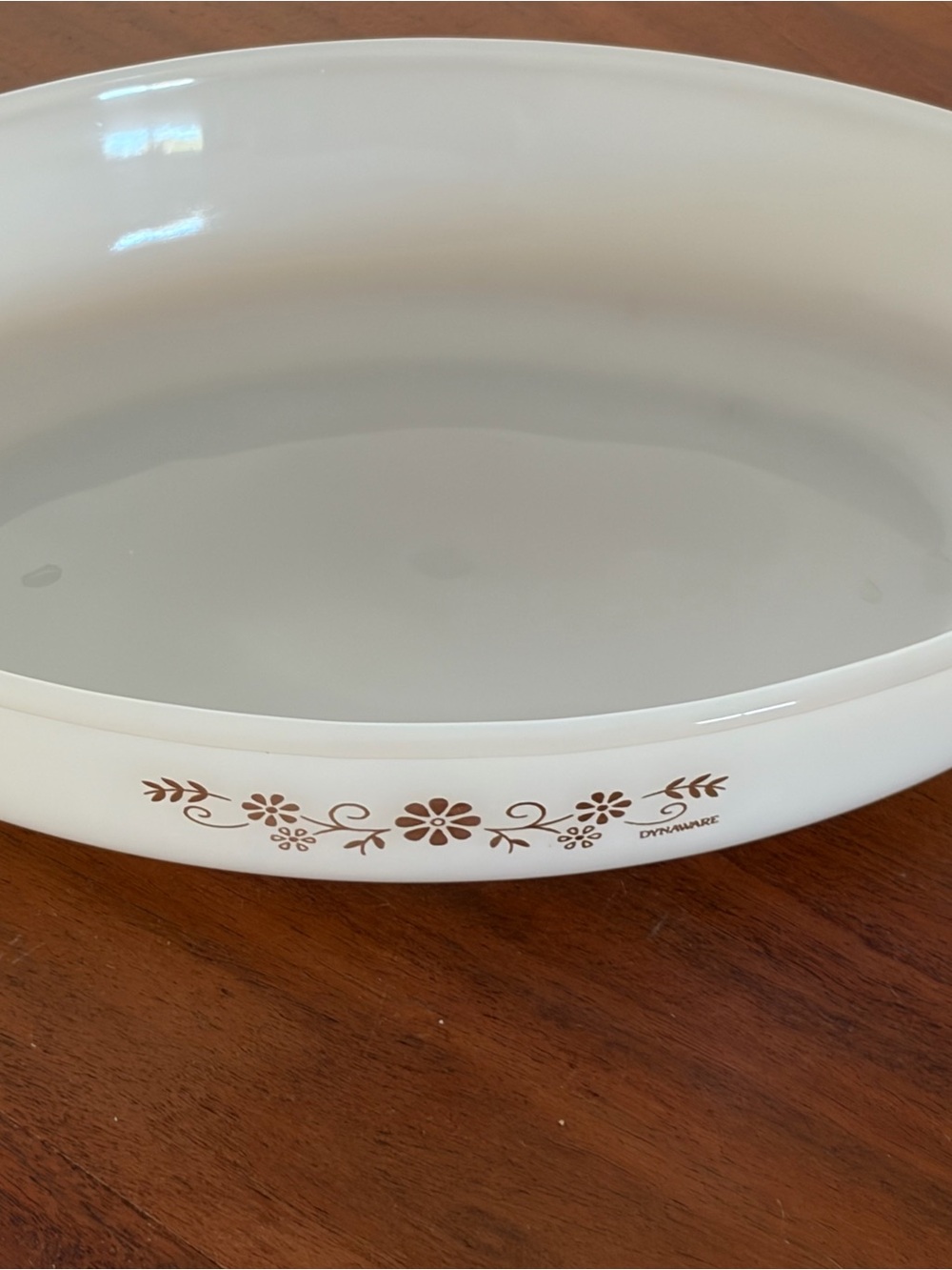 Termocrisa Brown Floral Oval Baking Dish - White Mexican Pyrex 10 inches across